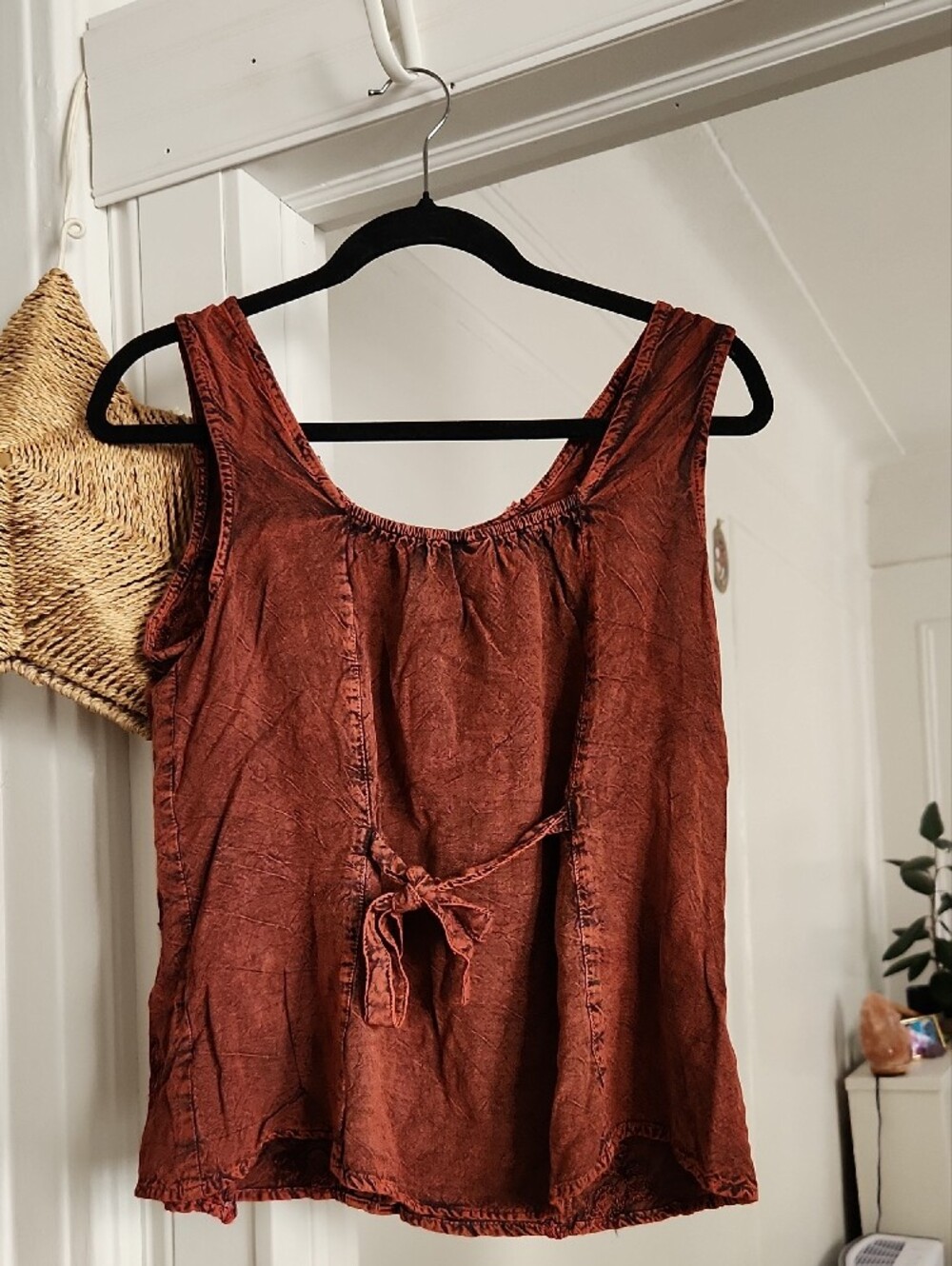 Embroidered Button-Front Tank Top in Rust - Picture 2 of 4